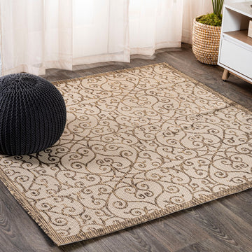 Madrid Vintage Filigree Textured Weave Indoor/outdoor Square Rug